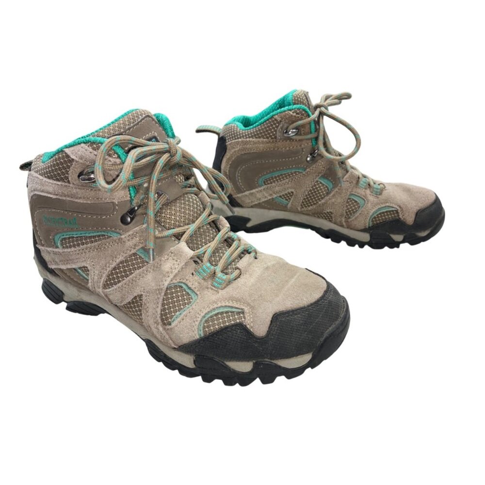 Pacific Trail "Diller" Lace Up Hiking Boots Brown/Teal Suede Mesh Women 6.5 #d